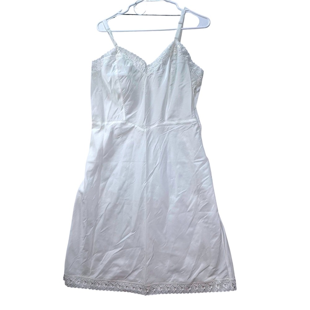 Vintage Barbizon Ariel Slip Dress Women 18 White Tafredda Lace Floral Coquette